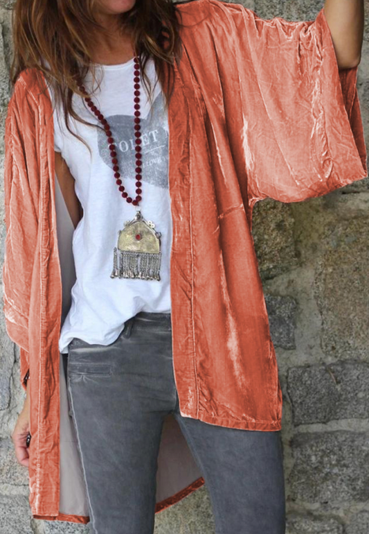 Burnt Orange  Velvet Open Front Cardigan