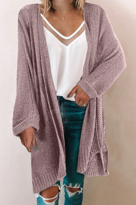 Grape  Knit Long Cardigan
