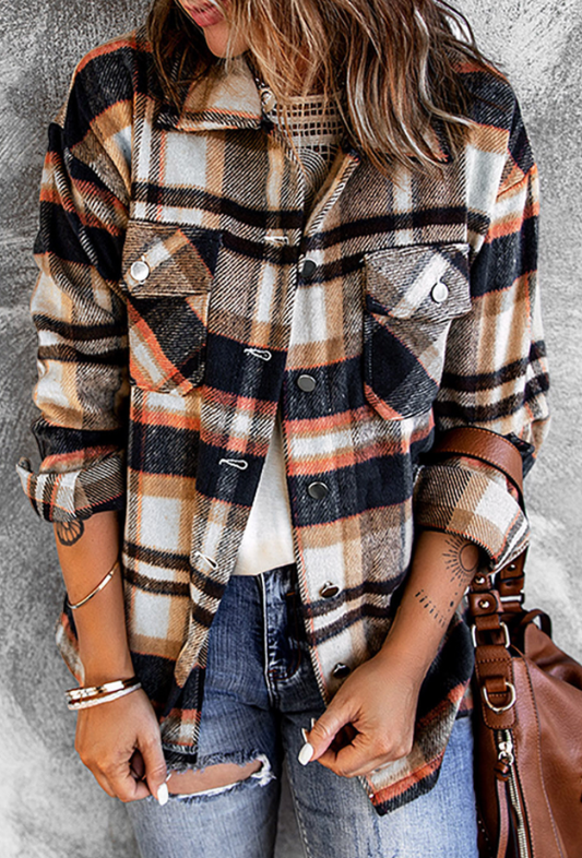 Multicolor/Cream  Plaid Flannel Shacket