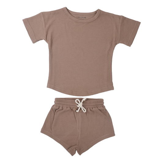 Cocoa Sand  Waffle Knit Toddler Shorts Set